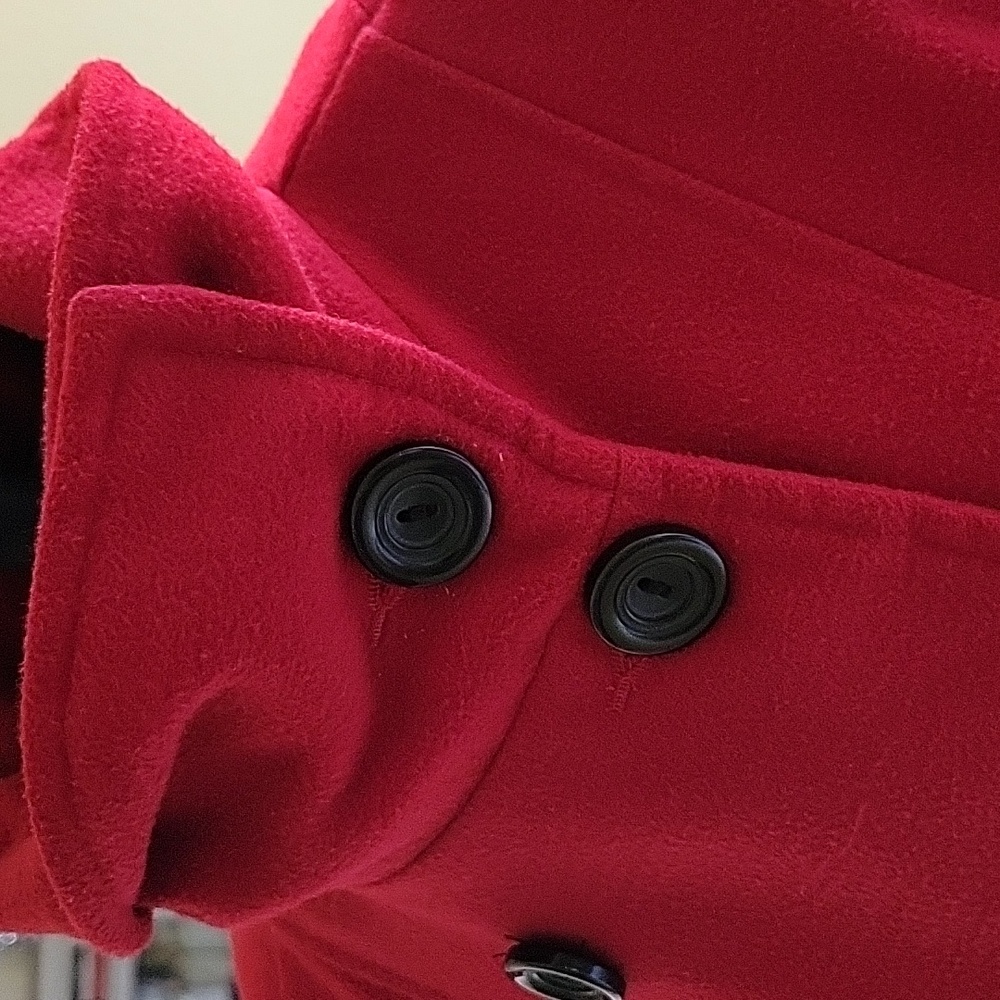 Winter double-breated or Pea coat with red lining and 2 large buttoned pockets - Picture 4 of 14